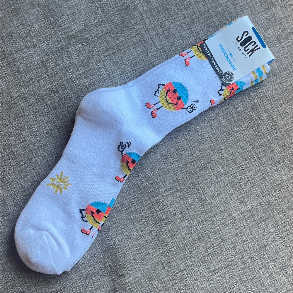 Sock it to Me Smiley Face Hippie Peace Sign Athletic Crew Novelty Gift Socks